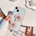 Detail of iPhone case featuring 3D pink flowers and silver foil flakes on transparent back - iPhone 7/8/SE 2020 / Silver Foil 2 Lotus Flowers Pink
