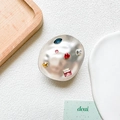 Detail of silver irregular metal phone grip with colorful gemstones and rhinestones - Metal Holder-Vintage Irregular Round-Colorful Gems
