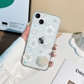 Detail van transparant iPhone-hoesje met 3D-harsbloemen, parels en pailletten met sterren - Sneeuwvlok Druppel Lijm - Drie Lotusbloemen Kraal String / iPhone 7/8/SE 2020