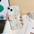 Transparant iPhone hoesje met 3D witte bloemen, parels en blauwe sterren design - Sneeuwvlok Druppel Lijm - Grote Lotus Kraal String / iPhone 7/8/SE 2020