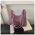 Chic pink rhinestone baguette bag with sparkling crystal mesh and dual handles - Pink