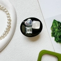 Detail of luxury heart and square gemstone phone grip with shimmering iridescent textures - Black Bracket-Oval-Laser Mother of Pearl-White Cat's Eye
