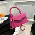 Elegant rose pink woven PU leather handbag with gold hardware and stylish knot handle - Rose Red