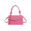 Pink woven crossbody bag with stylish cord handle and gold-tone metal hardware details - Rose Red