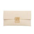 Pochette minimalista in ecopelle beige goffrata con chiusura in metallo dorato - Bianco Sporco