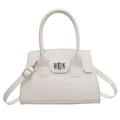 Minimalist white trapezoid handbag with silver twist lock and adjustable strap - White
