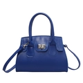 Minimalist royal blue PU leather handbag with silver twist lock and circular handle - Blue