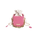 Pink woven bucket bag with chunky gold chain handle and white drawstring liner - Rose Red