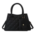 Black quilted two-in-one handbag with letter embossing and detachable envelope pouch - Black