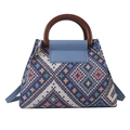 Piccola borsa quadrata etnica ricamata con manico ad anello in legno e tracolla blu - Blu