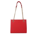 Chic red large capacity tote bag with V-shaped quilting and golden metal chain strap - Red