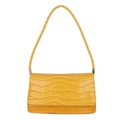 Sac sous le bras minimaliste jaune vif avec motif crocodile et finitions argentées - Jaune