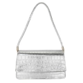 Sac sous le bras minimaliste en argent avec motif crocodile et fermeture à rabat - Argenté