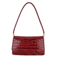Petit sac carré rouge foncé en cuir PU avec gaufrage crocodile et bandoulière chic - Rouge