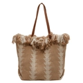 Borsa tote bohémien in maglia con motivi geometrici marroni e dettagli nappe - Cachi