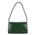 Sac sous le bras vert foncé minimaliste à texture crocodile et détails en métal doré - Vert