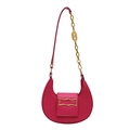 Chic magenta crescent shoulder bag in smooth leather with gold chain strap detail - Rose Pink