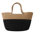 Handgewebte Bucket-Tasche in Khaki und Schwarz mit kontrastierendem Flecht-Design - Basisstil / Khaki und Schwarz