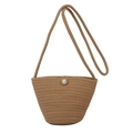 Borsa a secchiello intrecciata marrone con cuciture a contrasto e chiusura a perla - Senza ciondolo / Cachi