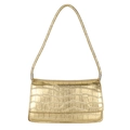 Sac porté épaule doré élégant avec gaufrage crocodile et bandoulière assortie - Or