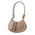 Beige crescent shoulder bag with knot detail and matching mini pouch accessory - Khaki