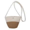Borsa a secchiello intrecciata bicolore bianco crema e marrone con dettaglio perla - Senza ciondolo / Bianco & Cachi