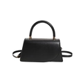 Minimalist black trapezoid handbag with gold hardware and top handle for women - Black