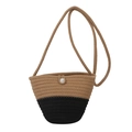 Borsa a tracolla intrecciata in beige e nero con chiusura decorativa in perla - Senza ciondolo / Cachi e Nero