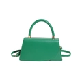 Minimalist green faux leather crossbody bag with curved flap and gold metal hardware - Green