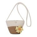 Borsa a tracolla intrecciata per bambini beige e caffè con bottone di perla e fiore - Con Ornamento / Bianco & Cachi