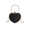 Sparkly black heart evening clutch bag with rhinestone clasp and gold chain strap - Black