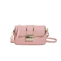 Pink crossbody bag with crocodile pattern and golden metal buckle clasp closure - Pink