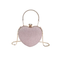 Glitter heart-shaped evening bag in pink purple with rhinestone clasp and gold chain - Pink