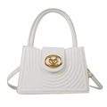 White retro PU leather square handbag with concentric quilting and golden heart lock - White