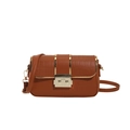 Chic brown faux crocodile embossed crossbody bag with a polished gold metal lock - Brown