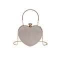 Elegant champagne gold heart-shaped evening bag with sequins, ring handle and jewel clasp - Gold