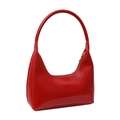 Chic red croc-embossed hobo bag with glossy finish and gold zipper for women - Red