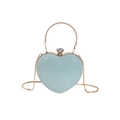 Pochette de soirée cœur bleu clair scintillante avec anse dorée et fermoir cristal - Bleu
