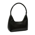 Minimalist black hobo shoulder bag in shiny crocodile embossed faux leather finish - Black