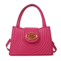 Chic magenta PU leather handbag with gold circular buckle and elegant quilted pattern - Rose Pink