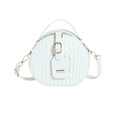 Borsa a tracolla rotonda bianca minimalista con motivo coccodrillo e dettagli dorati - Bianco