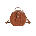 Borsa rotonda a tracolla marrone con trama coccodrillo e finiture dorate di classe - Marrone