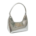 Silver snakeskin texture shoulder bag with metallic finish and gold zipper closure - Silver