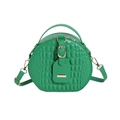 Borsa rotonda verde smeraldo con trama a coccodrillo e dettagli in metallo dorato - Verde