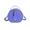 Borsa a tracolla rotonda viola con trama a coccodrillo e dettagli in oro - Viola