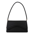 Bolso de hombro negro minimalista con solapa ondulada y herrajes dorados eleg - Negro