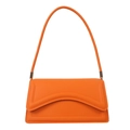 Bolso de hombro naranja brillante con solapa ondulada y detalles dorados - Naranja