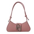 Morandi-rosa Schultertasche mit unregelmäßigem Silber-Logo und Knotendetails am Riemen - Rosa