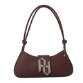 Chocolate brown faux leather underarm bag featuring a large silver PD metal buckle - Brown