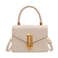 Chic cream small square crossbody bag with gold metal buckles and top handle design - Off White